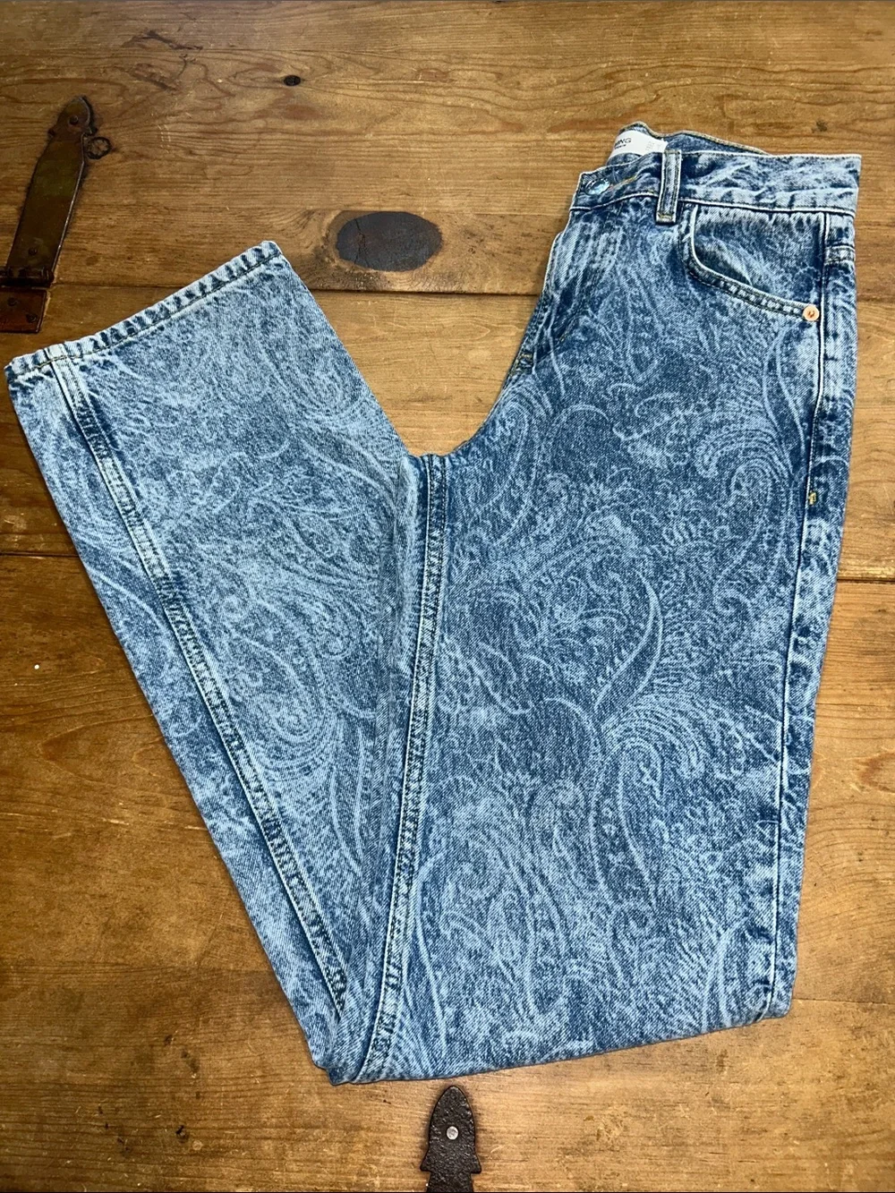 MNG Mango Women’s Paisley Print Straight Leg Jeans Size 2 High Rise Blue Denim - Picture 2 of 11